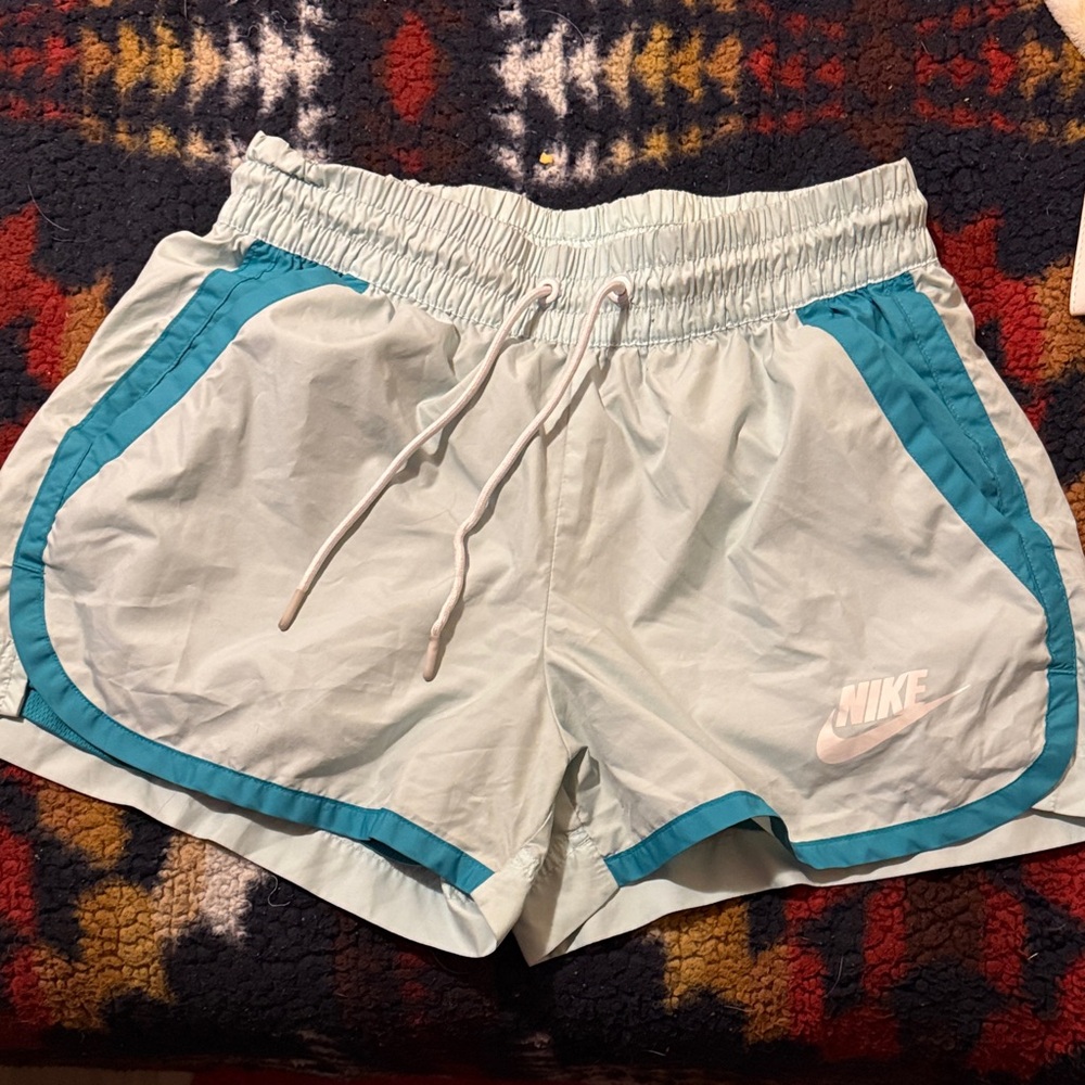 Nike Women's Teal and White Athletic Shorts
